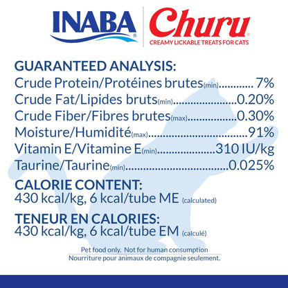 INABA Churu Cat Treats, Grain-Free, Lickable, Squeezable Creamy Purée Cat Treat/Topper with Vitamin E & Taurine, 0.5 Ounces Each Tube, 24 Tubes (4 per Pack), Chicken with Cheese Recipe