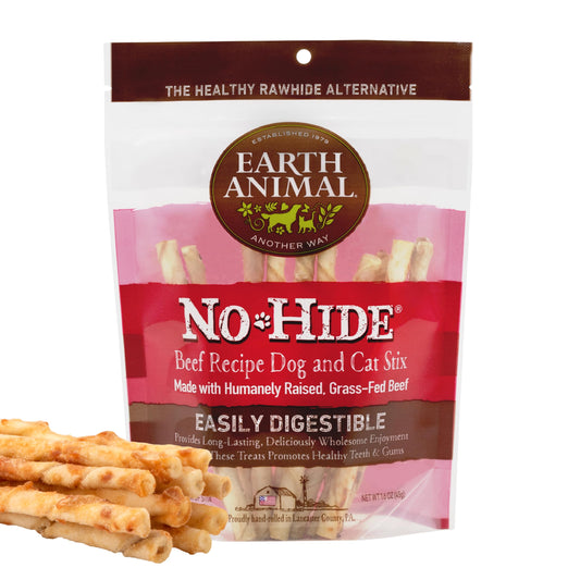 Earth Animal No Hide Stix Beef Flavored Natural Rawhide Free Dog Chews Long Lasting Chew Sticks |Treats for Small Dogs and Cats | Great for Aggressive Chewers 1.6 Oz