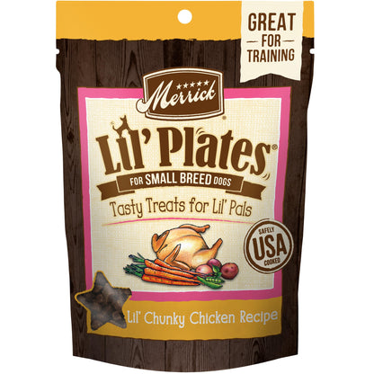 Merrick Lil’ Plates Grain Free Small Dog Treats, Natural Training Treats For Small Dogs, Lil’ Chunky Chicken - 5 oz. Pouch