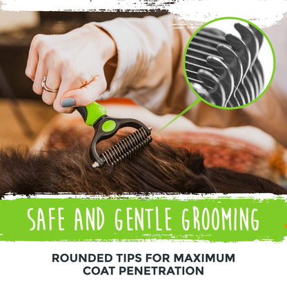 Mighty Paw Dog Grooming Brush - 2-In-1 Dual Sided Comb - Round Tip For Maximum Coat Penetration - Stainless Steel Teeth That Won't Rust Or Discolor - Built-In Thumb Rest For The Control When You Need