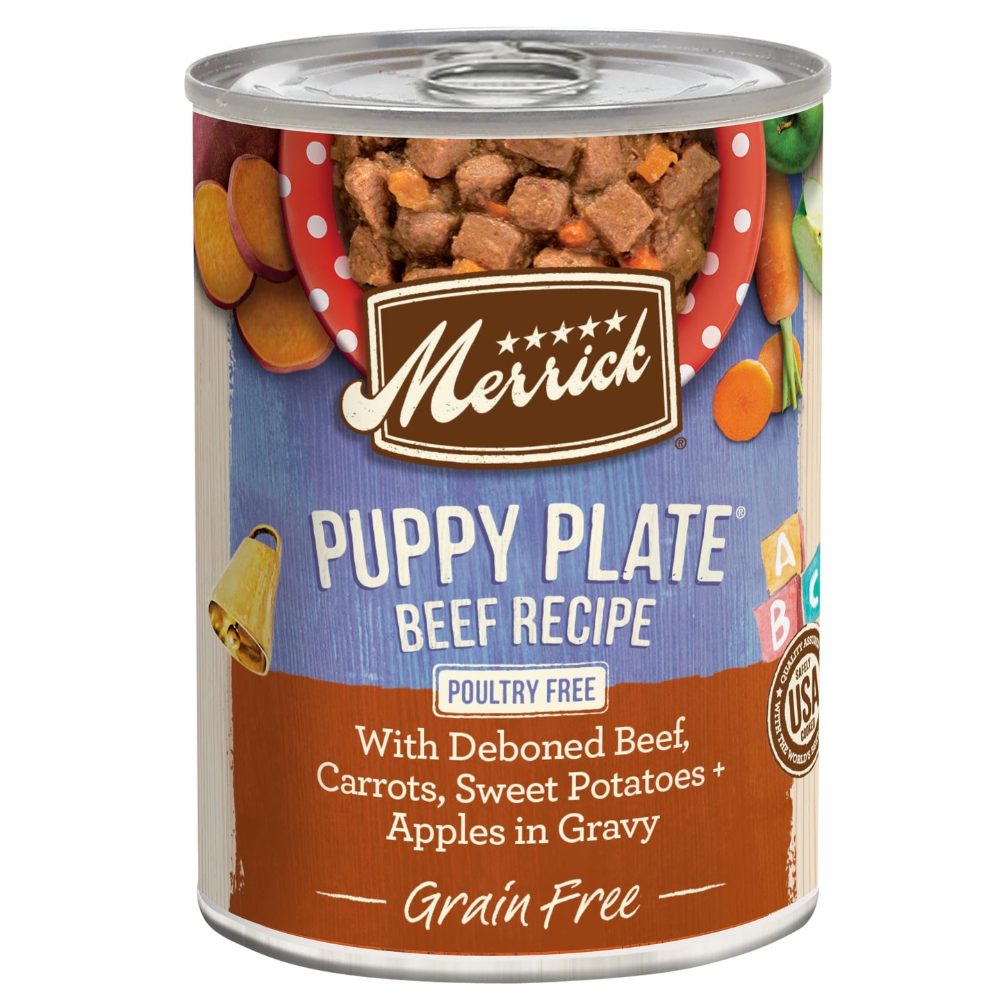 Merrick Grain Free Wet Puppy Food, Premium Soft And Gluten Free Canned Dog Food, Puppy Plate Beef Recipe - (Pack of 12) 12.7 oz. Cans