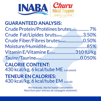 INABA Churu Meal Topper for Cats, Complete & Balanced, Creamy, Lickable Purée Cat Food Topper, 0.5 Ounce Tube, 24 Tubes (4 per Pack), Chicken Recipe