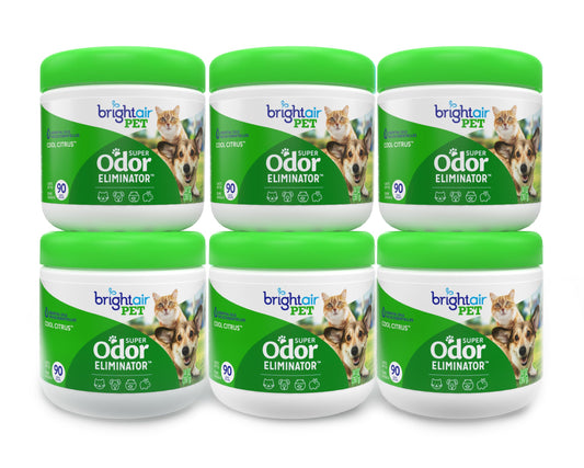 Bright Air 14 oz. Super Odor Eliminator, for Medium-Size Spaces, Cool Citrus Scent, Case of 6, Air Freshener, Natural Essential Oils, Lasts Up to 90 Days Each
