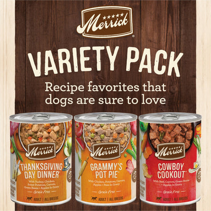 Merrick Grain Free Wet Dog Food Variety Pack, Grain Free Favorites Canned Dog Food - (12) 12.7 oz. Cans