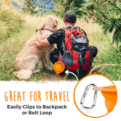 Mighty Paw Collapsible Travel Dog Bowl Set - Silicone Food and Water Bowls - Bonus Carabiner Clip - Ideal Hiking - Camping - Walking - Lightweight - Leak-Proof Dog Set - Orange - 2 Pack (27 oz)