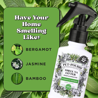 Poo-Pourri Purrfectly Bamboo 3.4oz Cat & Home Deodorizer Spray – Cat & Dog Odor Remover – Plant Based Ingredients – Vet Recommended – Great for Air, Carpet, Litter Box, Pee, Urine & Strong Pet Odors