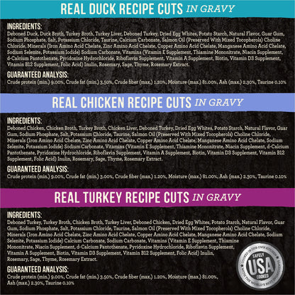 Merrick Backcountry Grain Free Gluten Free Premium Wet Cat Food Variety Pack, Poultry Recipes Cuts with Gravy - (Pack of 12) 2 lb. Pouches